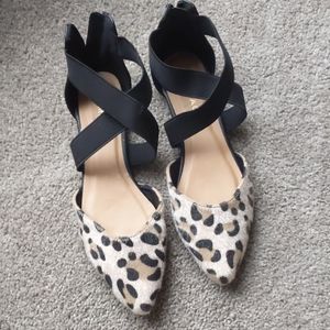 leopard black faux haircalf fur flats size 9